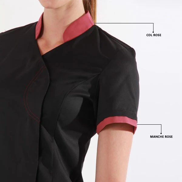 Blouse Médicale Femme Lin Cintrée Noir et Rose Cassis - LAFONT SANTE - Image 2