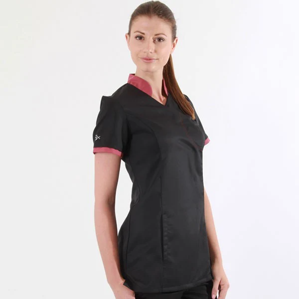Blouse Médicale Femme Lin Cintrée Noir et Rose Cassis - LAFONT SANTE - Image 3