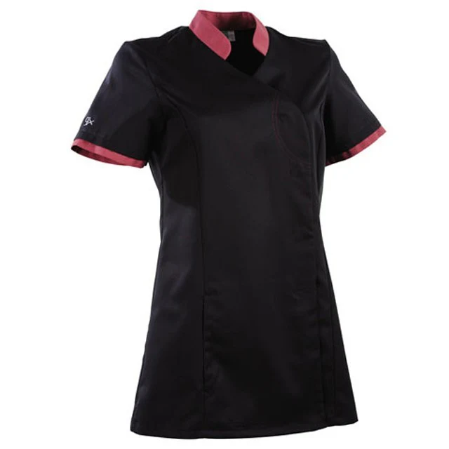 Blouse Médicale Femme Lin Cintrée Noir et Rose Cassis - LAFONT SANTE - Image 4