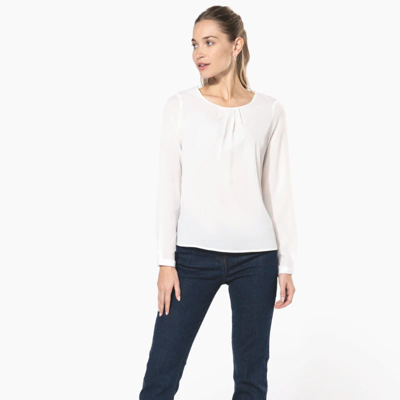 Chemise de Service Femme Crêpe Blanche Manches Longues - KARIBAN - Image 2