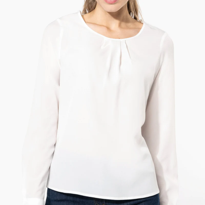 Chemise de Service Femme Crêpe Blanche Manches Longues - KARIBAN - Image 3