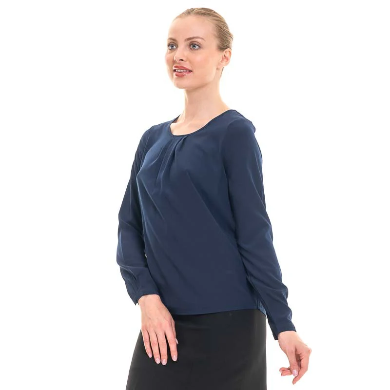 Chemise de Service Crêpe Femme Bleu Manches Longues - KARIBAN - Image 2