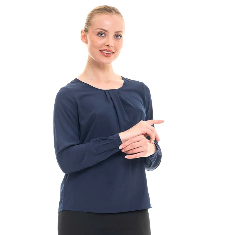 Chemise de Service Crêpe Femme Bleu Manches Longues - KARIBAN - Image 3