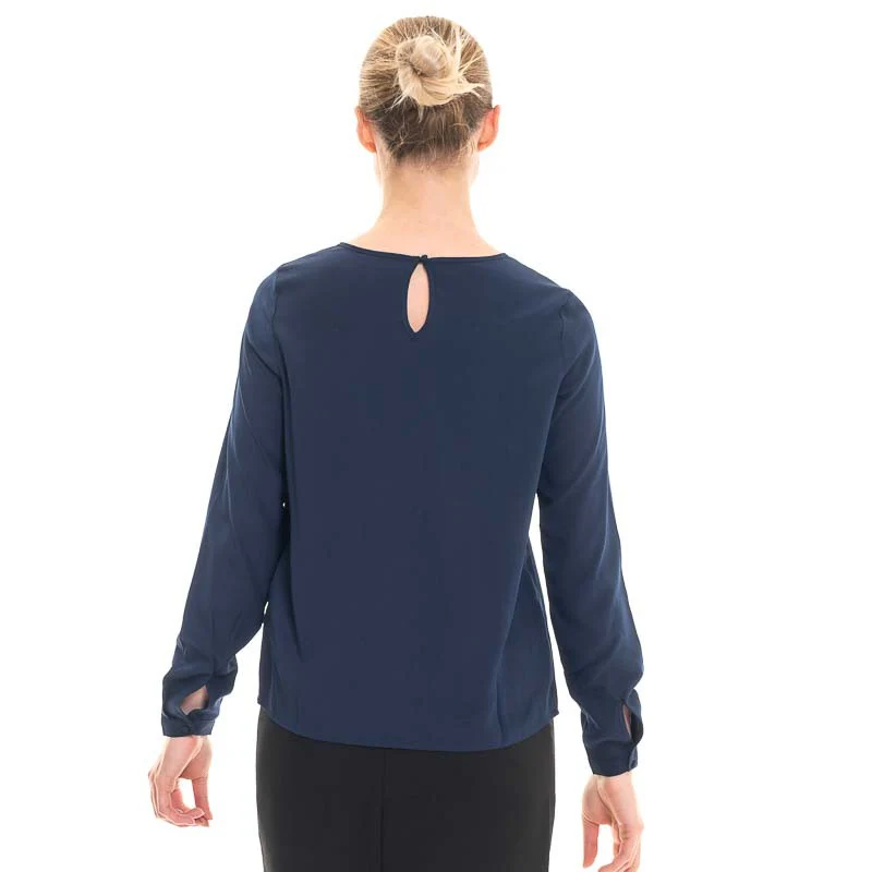 Chemise de Service Crêpe Femme Bleu Manches Longues - KARIBAN - Image 4