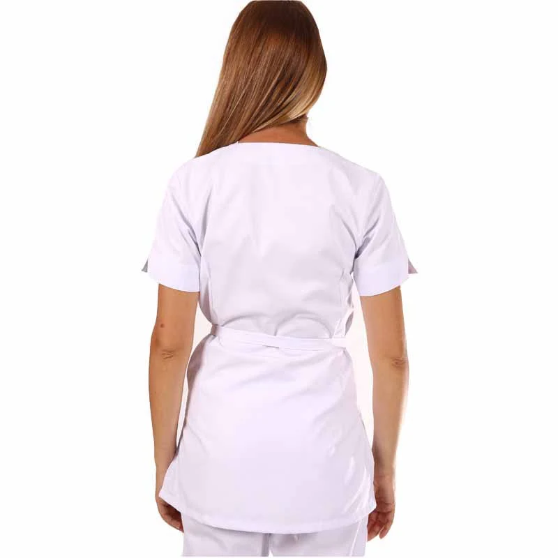 Blouse Esthéticienne Femme Blanc et Vert Anis Modèle Inès - MANELLI - Image 3
