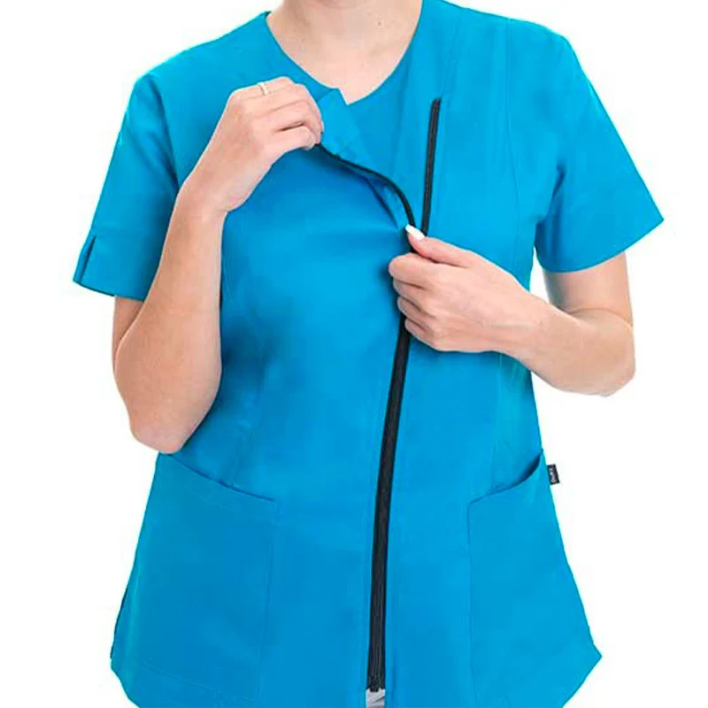 Blouse Esthéticienne Femme Manches Courtes Bleu Azur - OURY - Image 2