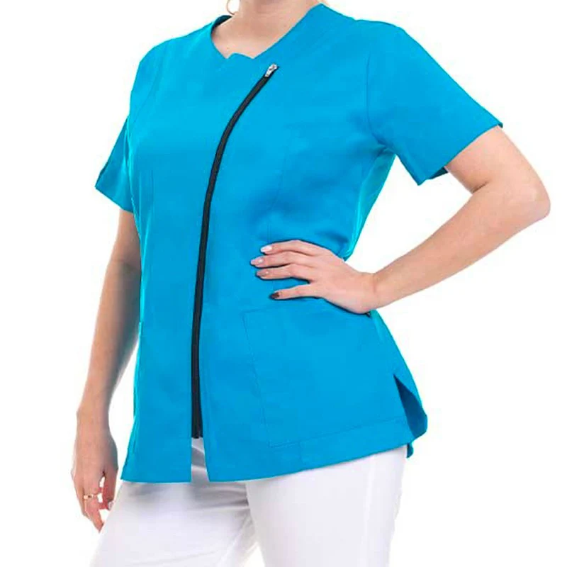 Blouse Esthéticienne Femme Manches Courtes Bleu Azur - OURY - Image 3