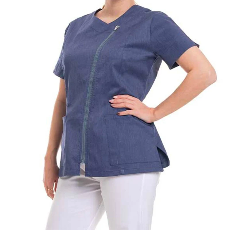 Blouse Esthéticienne Femme Manches Courtes Denim - OURY - Image 4