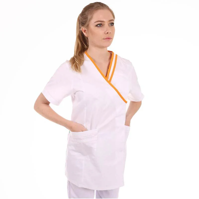 Tunique Médicale Femme Blanche avec Liseré Orange - LAFONT SANTÉ - Image 3