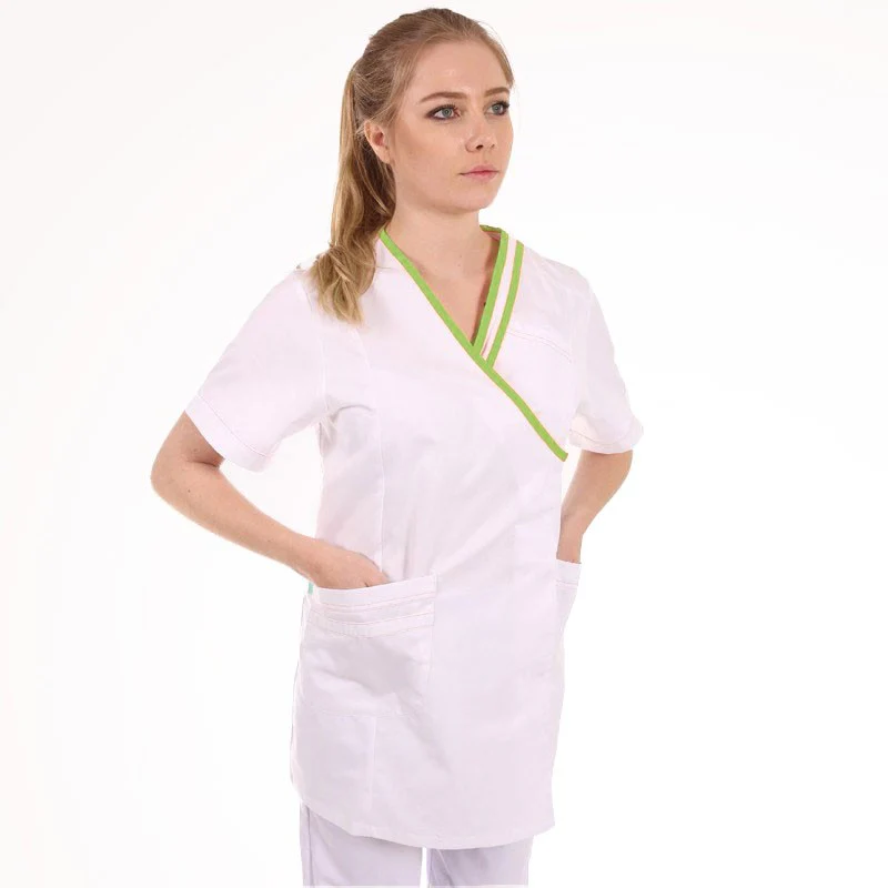 Tunique Médicale Femme Manches Courtes Lilee Blanc et Vert - LAFONT SANTÉ - Image 3