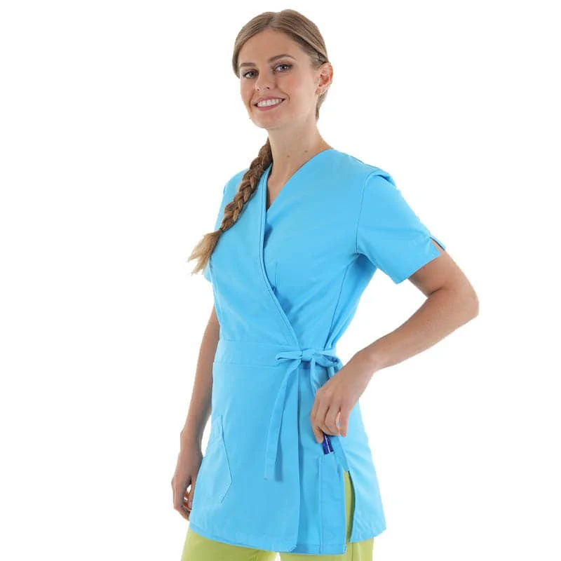 Blouse Esthéticienne Longue Cache-Cœur Turquoise - MANELLI - Image 2