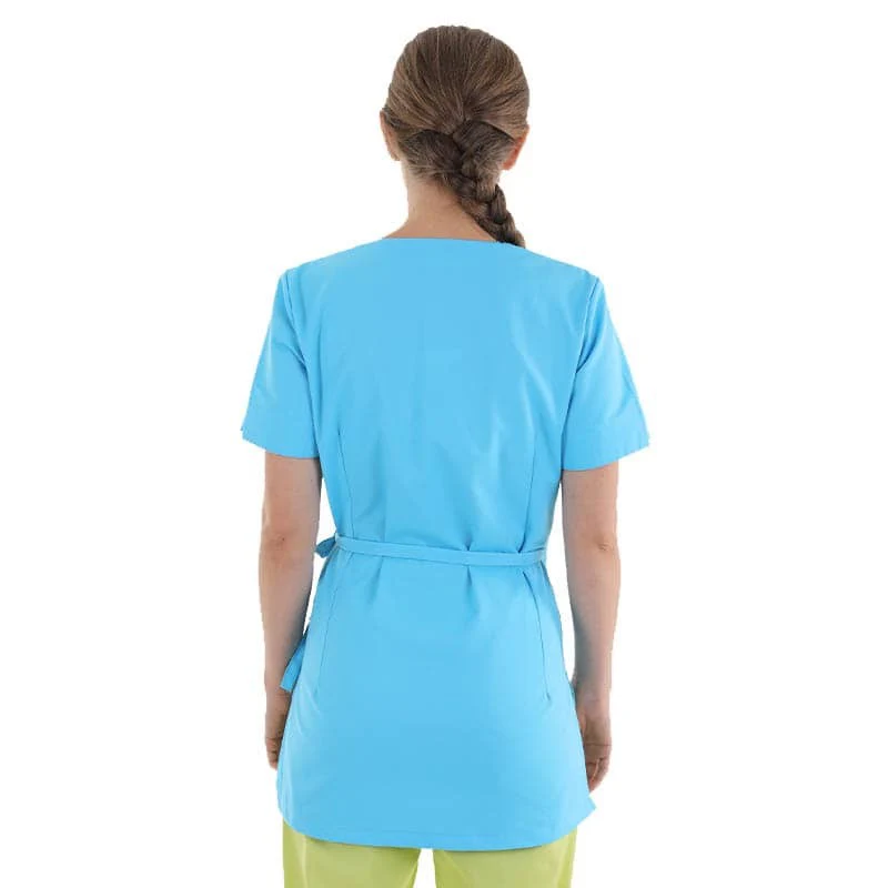 Blouse Esthéticienne Longue Cache-Cœur Turquoise - MANELLI - Image 3
