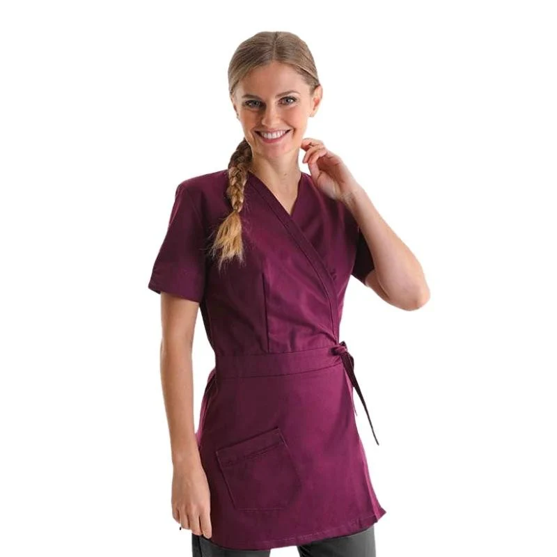 Blouse Esthéticienne Longue Cache-Cœur Prune Lavable à 60° - MANELLI - Image 3