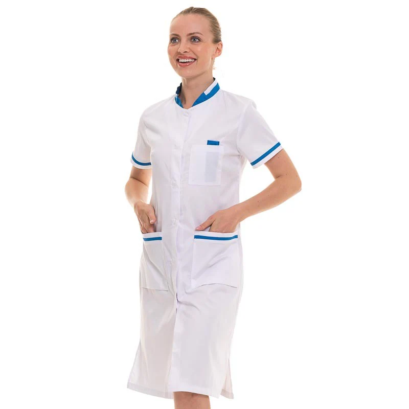 Blouse Esthétique Longue Femme Blanc et Bleu Modèle Angelina - HASSON BY MOLINEL - Image 3