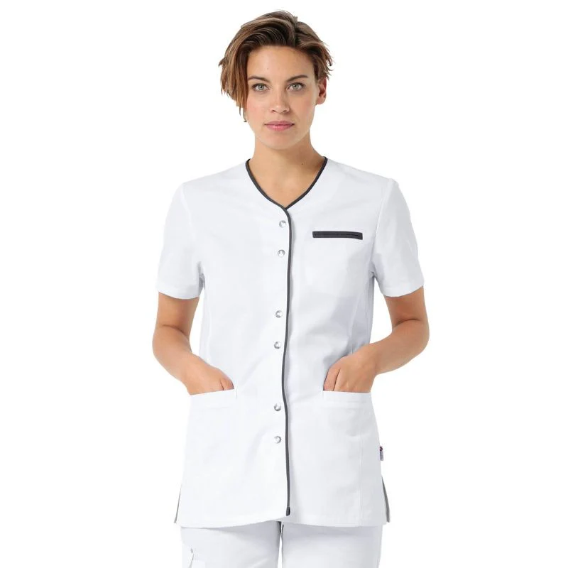 Blouse Médicale Femme Blanche Liseré Anthracite - CLINIC DRESS