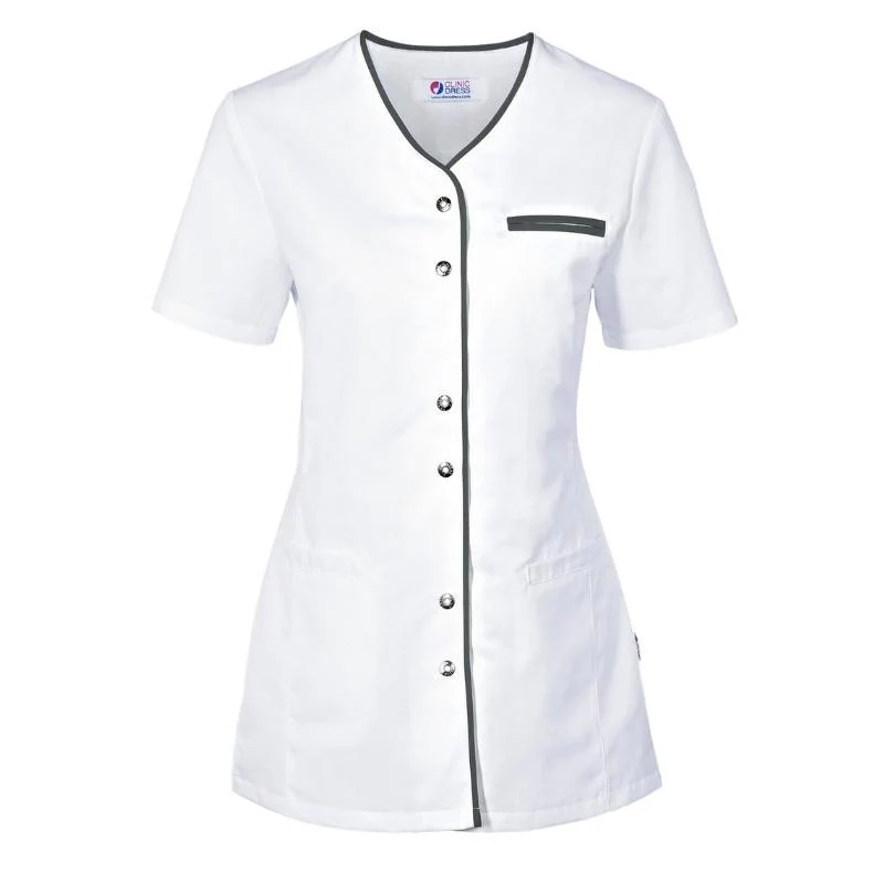 Blouse Médicale Femme Blanche Liseré Anthracite - CLINIC DRESS - Image 2