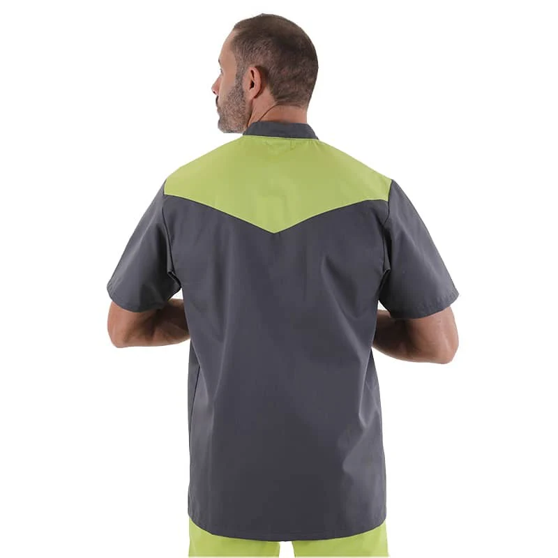 Blouse Médicale Homme Manches Courtes Sacha Gris et Vert Anis - MANELLI - Image 2
