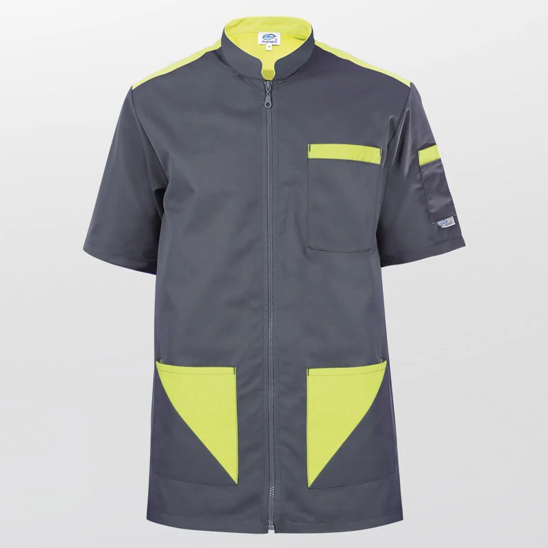 Blouse Médicale Homme Manches Courtes Sacha Gris et Vert Anis - MANELLI - Image 3