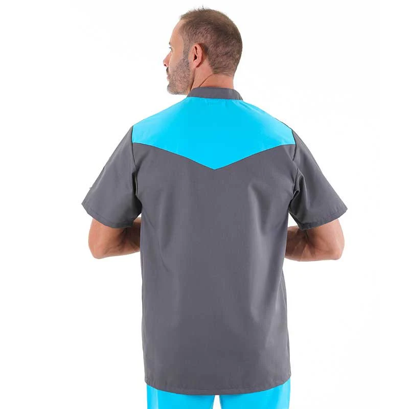 Blouse Médicale Homme Manches Courtes Gris Bleu Turquoise Modèle Sacha - MANELLI - Image 3