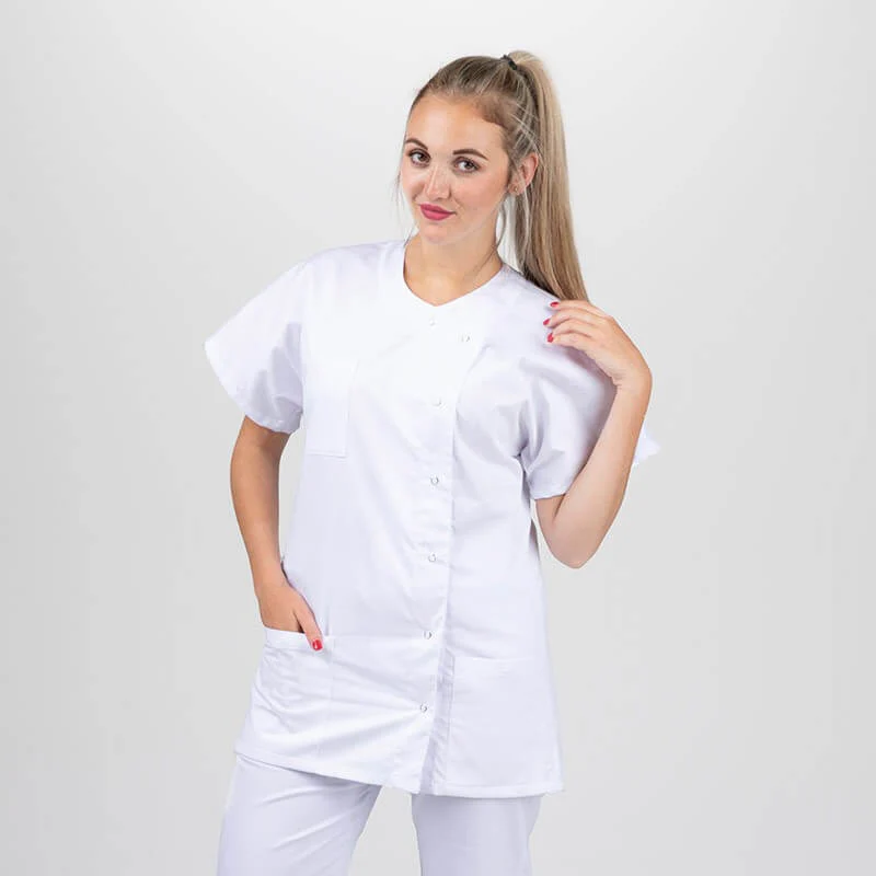 Blouse Médicale BIO/ECO Blanche Asymétrique Lavable à 60° - MANELLI - Image 5