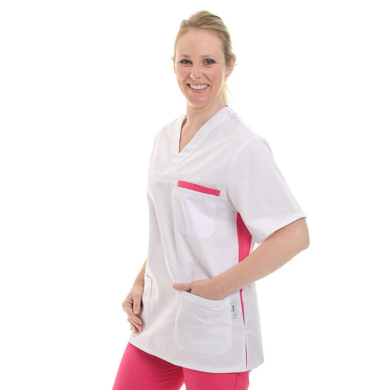 Tunique Médicale Blanche et Rose Lavable à 60° - MANELLI - Image 2