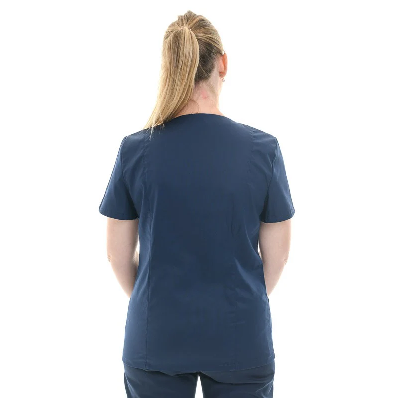 Blouse Médicale Femme Manches Courtes Bleu avec Fermeture Eclair Colorée - MANELLI - Image 3