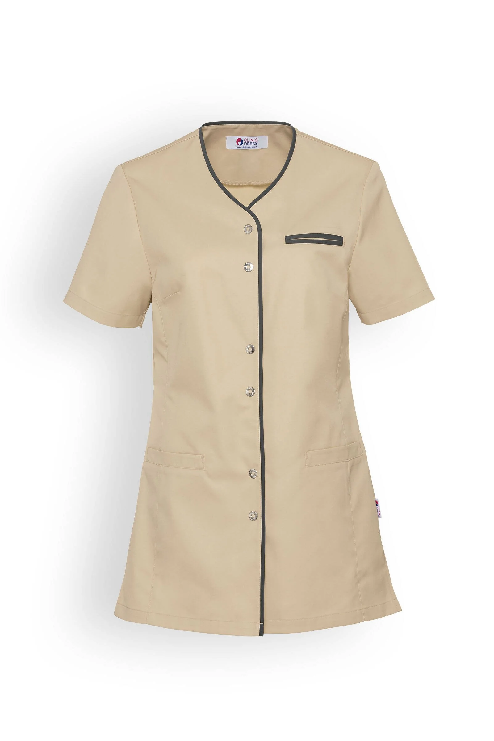 Blouse Médicale et Esthétique Femme Beige Liseré Gris - CLINIC DRESS - Image 3