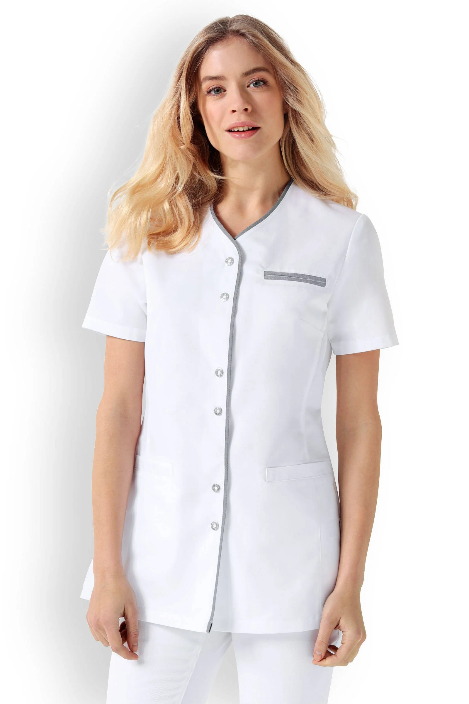 Blouse Médicale et Esthétique Femme Beige Liseré Gris - CLINIC DRESS - Image 5