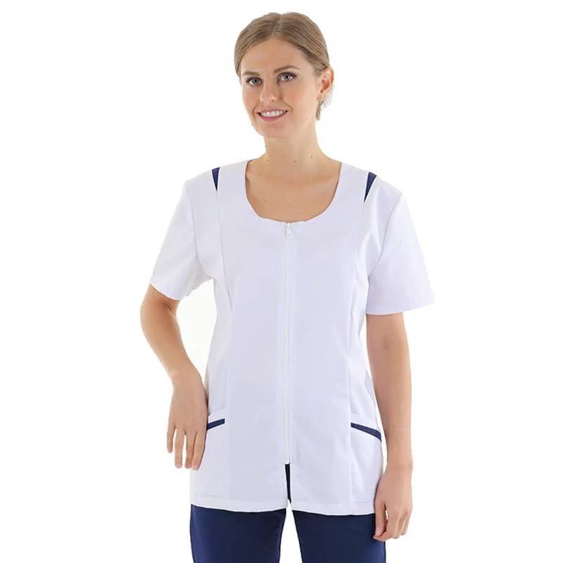 Blouse Médicale Femme Manches Courtes Blanche avec Liseré Coloré - MANELLI - Image 2