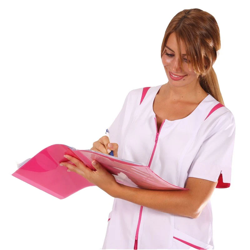 Blouse Médicale Femme Manches Courtes Blanche et Rose Modèle Johana - MANELLI - Image 2