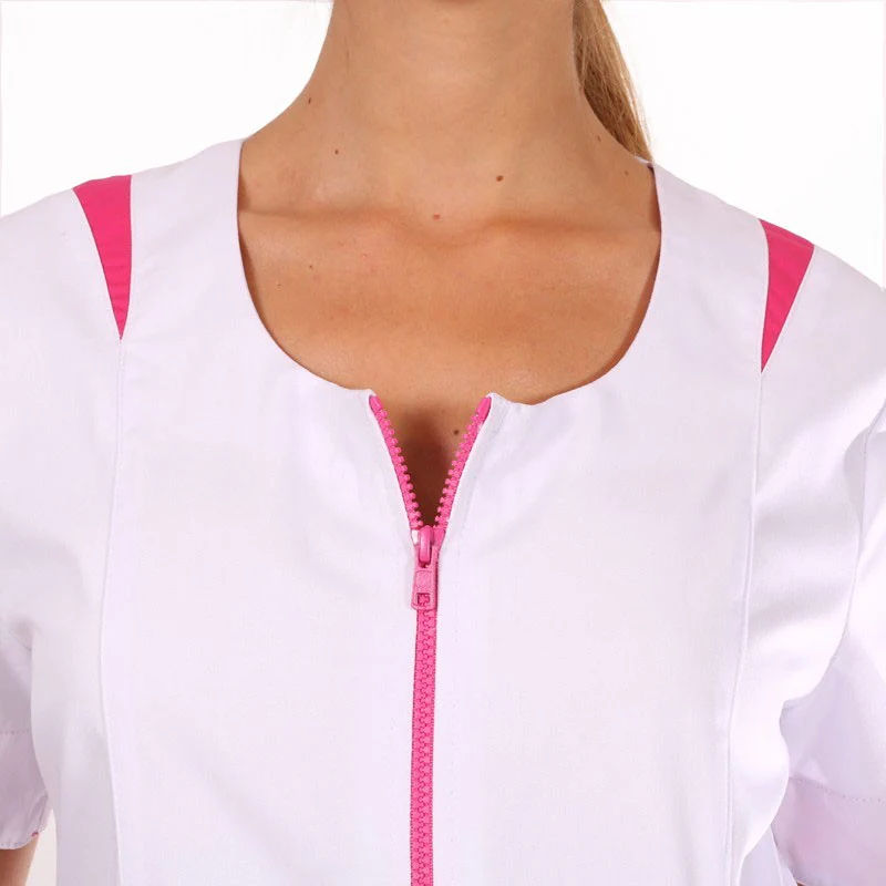 Blouse Médicale Femme Manches Courtes Blanche et Rose Modèle Johana - MANELLI - Image 4