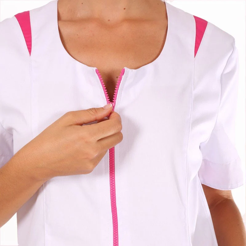 Blouse Médicale Femme Manches Courtes Blanche et Rose Modèle Johana - MANELLI - Image 5