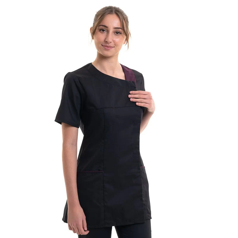 Blouse Médicale Femme Lisa Noir et Prune - ROBUR - Image 2