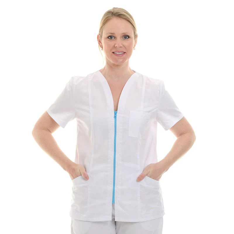 Blouse Médicale Femme Manches Courtes Fermeture Eclair Colorée - MANELLI - Image 4