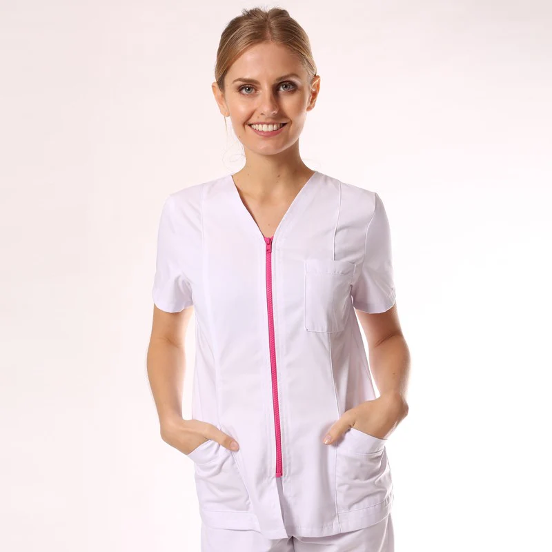 Blouse Médicale Femme Manches Courtes Fermeture Eclair Colorée - MANELLI - Image 6