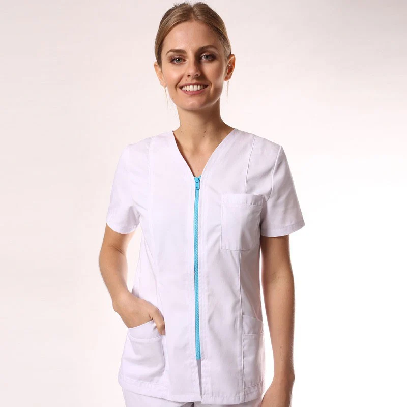 Blouse Médicale Femme Manches Courtes Fermeture Eclair Colorée - MANELLI - Image 7