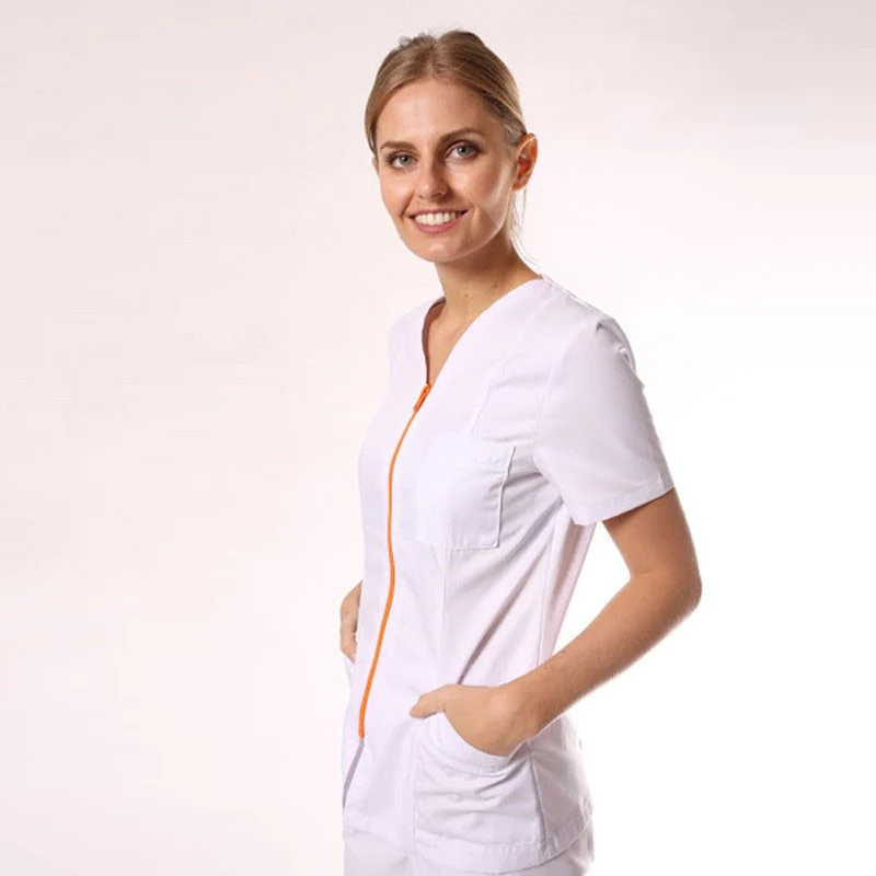 Blouse Médicale Femme Manches Courtes Fermeture Eclair Colorée - MANELLI - Image 9