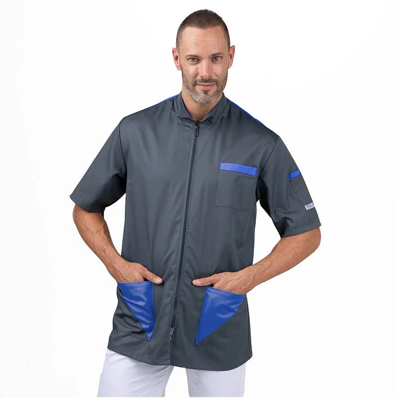Blouse Médicale Homme Manches Courtes Base Gris Détails Colorés - MANELLI - Image 2