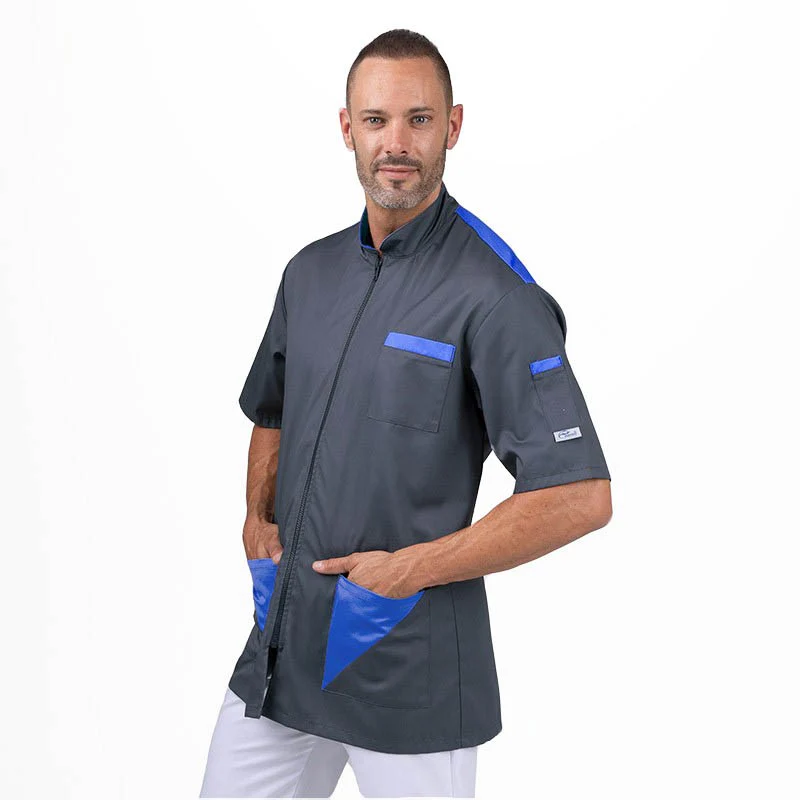 Blouse Médicale Homme Manches Courtes Base Gris Détails Colorés - MANELLI - Image 3
