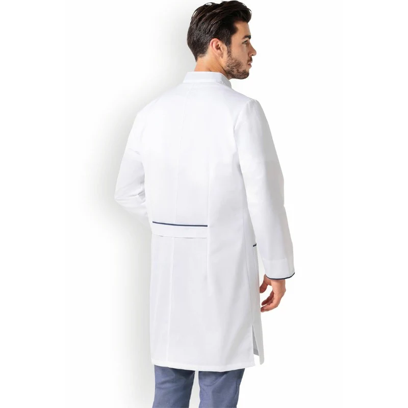 Blouse Médicale Homme Manches Longues Blanche et Détails Bleu Navy - CLINIC DRESS - Image 2