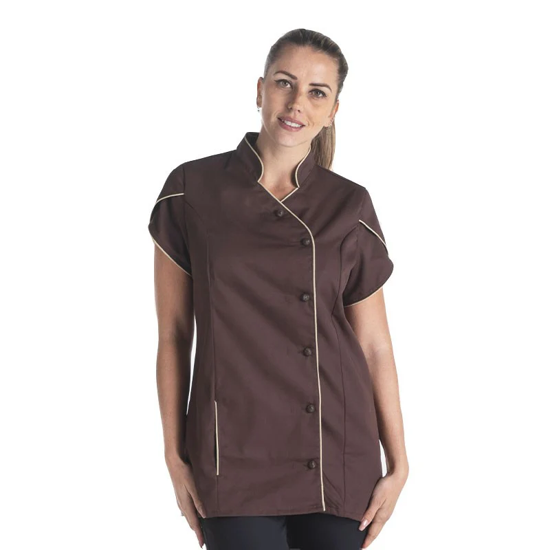 Blouse Médicale Femme Manches Courtes Marron Liseré Beige - MANELLI