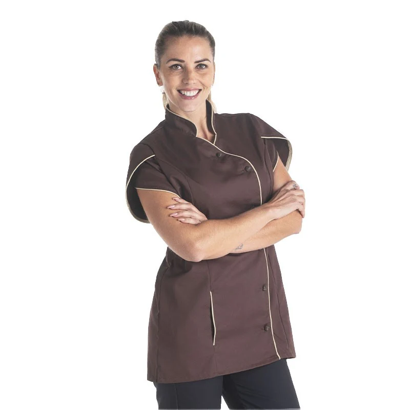 Blouse Médicale Femme Manches Courtes Marron Liseré Beige - MANELLI - Image 2