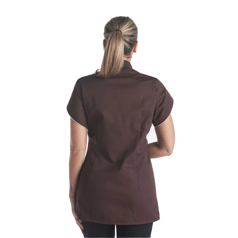 Blouse Médicale Femme Manches Courtes Marron Liseré Beige - MANELLI - Image 3