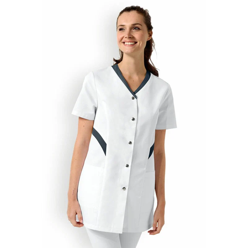 Blouse Médicale Femme Manches Courtes Blanc et Bleu Navy - CLINIC DRESS