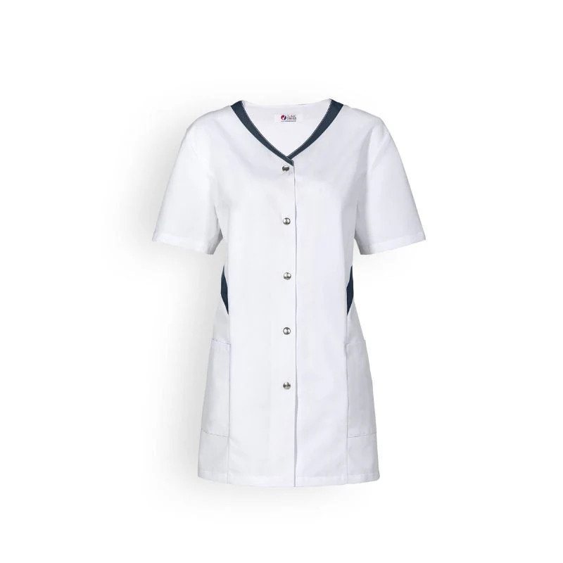 Blouse Médicale Femme Manches Courtes Blanc et Bleu Navy - CLINIC DRESS - Image 2