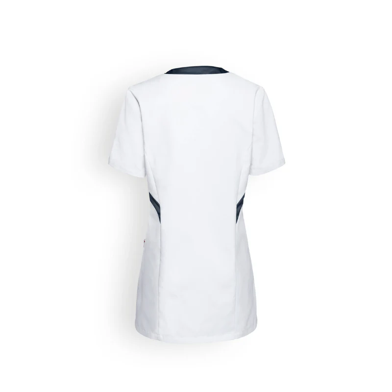 Blouse Médicale Femme Manches Courtes Blanc et Bleu Navy - CLINIC DRESS - Image 3