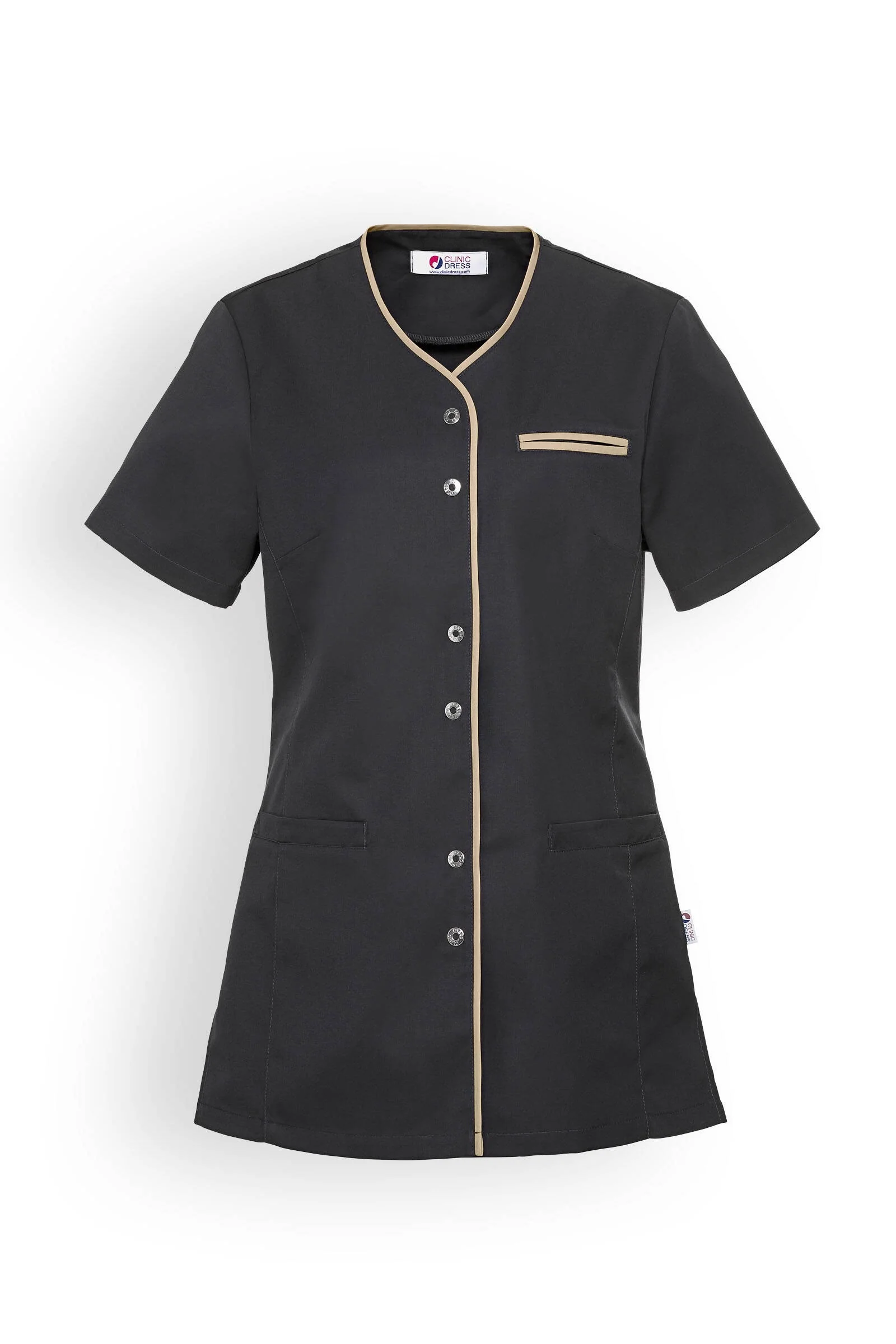 Blouse Médicale Femme Manches Courtes Gris Anthracite Liseré Beige - CLINIC DRESS - Image 2
