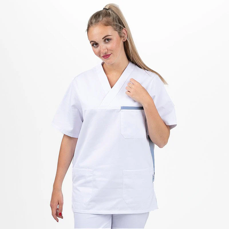 Blouse Médicale Mixte Blanche et Bleu Ciel - MANELLI