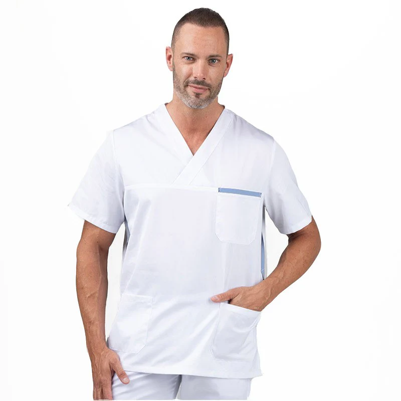Blouse Médicale Mixte Blanche et Bleu Ciel - MANELLI - Image 4