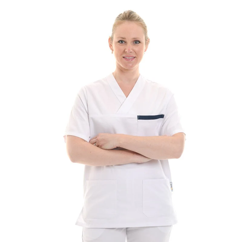 Blouse Médicale Unisexe Blanche et Bleu Marine Lavable à 60° - MANELLI - Image 3